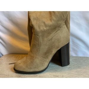 Beige Over the Knee Boots with Drawstring